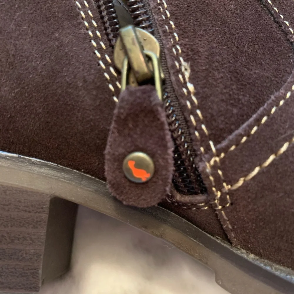 Sporto Annie Suede Ankle Boots Low Cut Booties Brown Interior Zip Chunky Heel